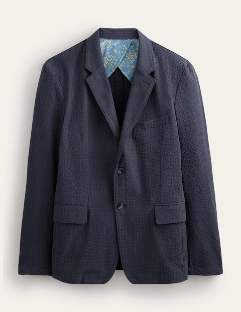 Boden Seersucker Blazer Navy Men