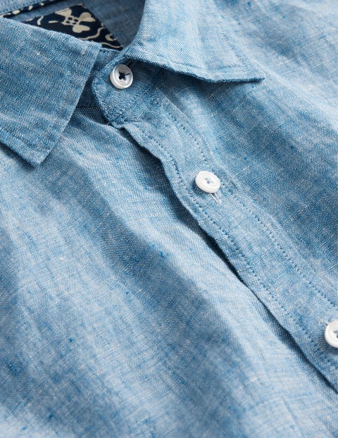 Slim Fit Linen Shirt - Blue Chambray | Boden US
