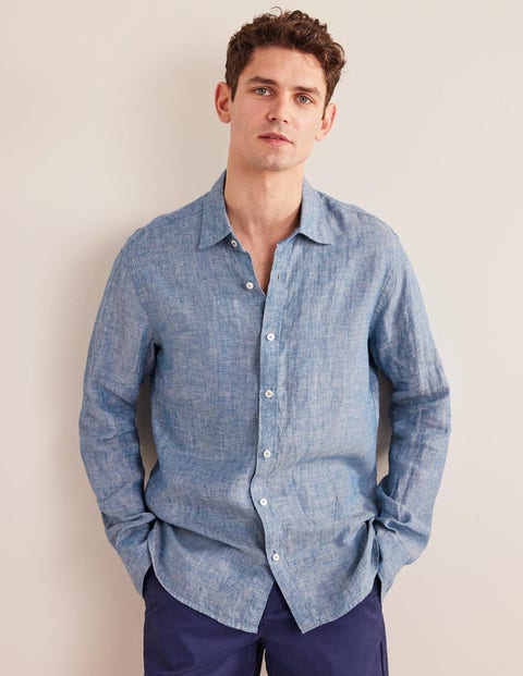 Slim Fit Linen Shirt - Blue Chambray | Boden UK
