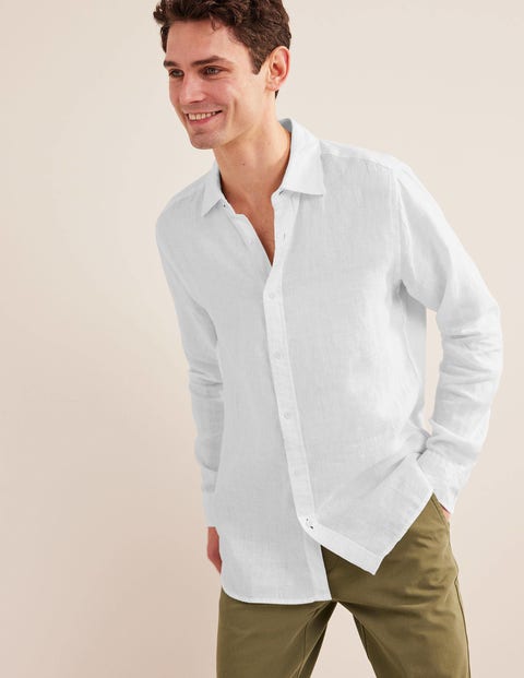 Slim Fit Linen Shirt - White | Boden UK