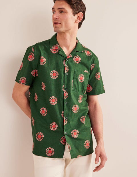 Textured Revere Collar Shirt - Palm Leaf Sun Print | Boden UK