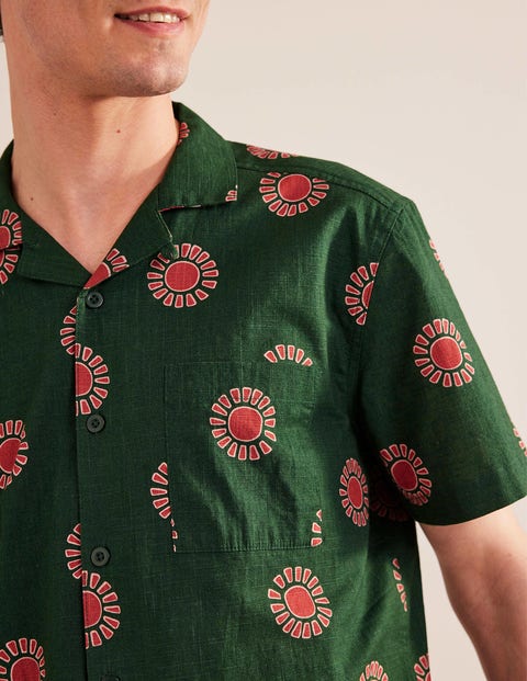Textured Revere Collar Shirt - Palm Leaf Sun Print | Boden UK