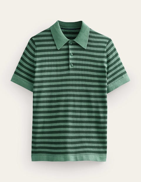 Knitted Ribbed Polo Green Men Boden