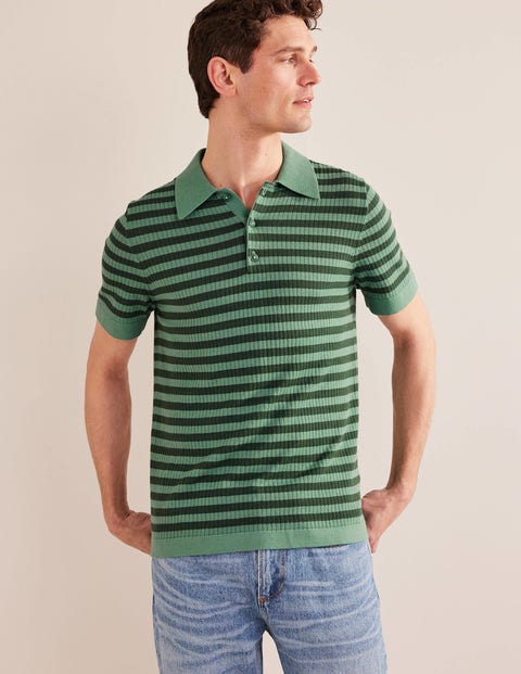 Knitted Ribbed Polo - Deep Sea Stripe