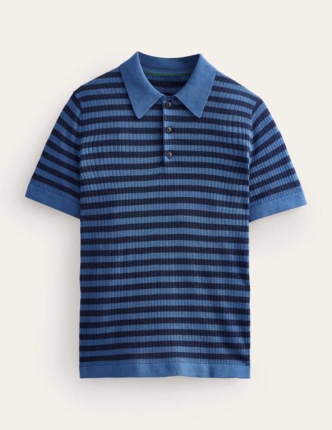 Knitted Ribbed Polo Navy Men Boden