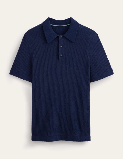 Boucle Knitted Polo Blue Men Boden