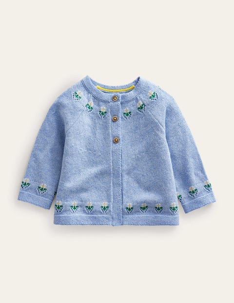 Embroidered Flower Cardigan Blue Girls Boden