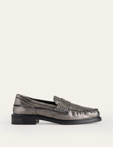 Shop Boden Classic Moccasin Loafers Gun Metallic Leather Women