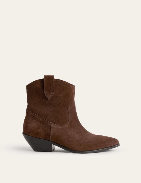 Boden Western Ankle Boots Chocolate Suede Women