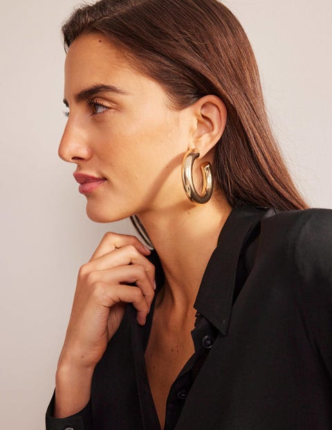 Gold Chunky Thick Huggie Statement Hoop Earrings - Burning Bliss