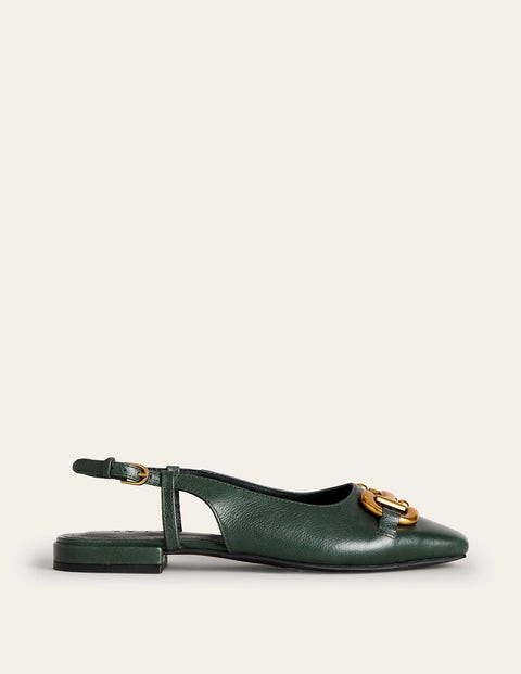 Boden Iris Snaffle Slingback Flats Winter Green Leather Women