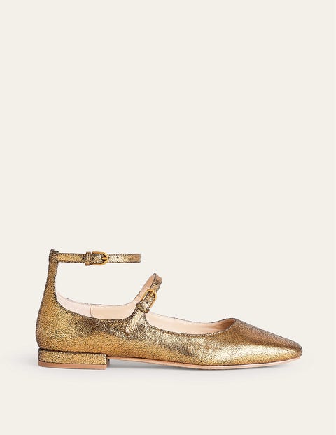 Double-Strap Mary Jane Shoes - Bronze Crinkle Leather | Boden UK