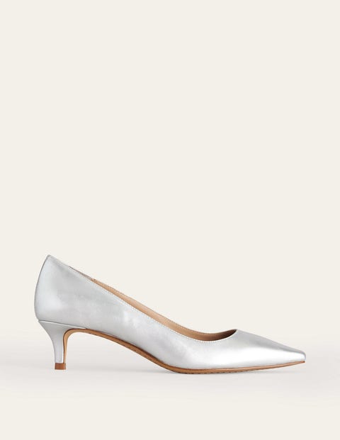 Boden Lara Low-heeled Court Shoes Silver Nappa Leather Women