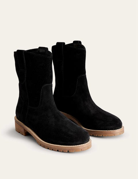 Western Suede Ankle Boots - Black Suede | Boden AU