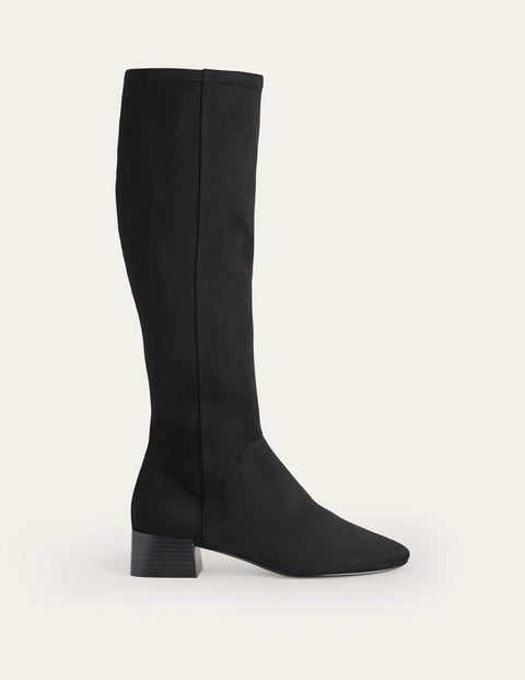 Cara Flat Stretch Knee Boots - Black | Boden UK