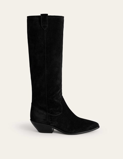 Flat Stretch Knee High Boots - Black