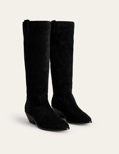 Western Suede Knee High Boots - Black Suede | Boden US
