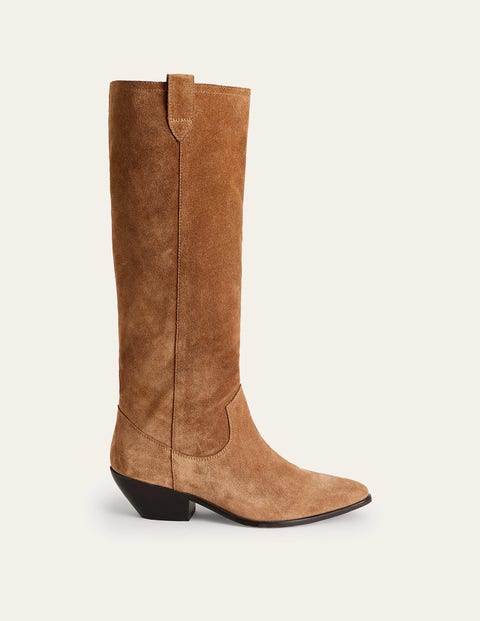 Western Suede Knee High Boots Tan Women Boden