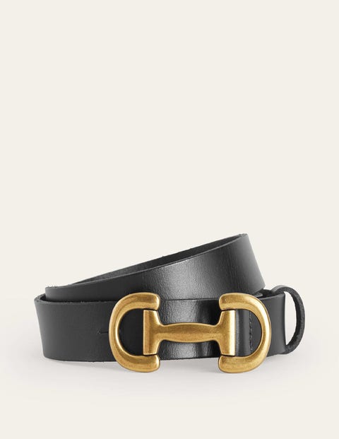 Iris Snaffle-Trim Leather Belt - Black