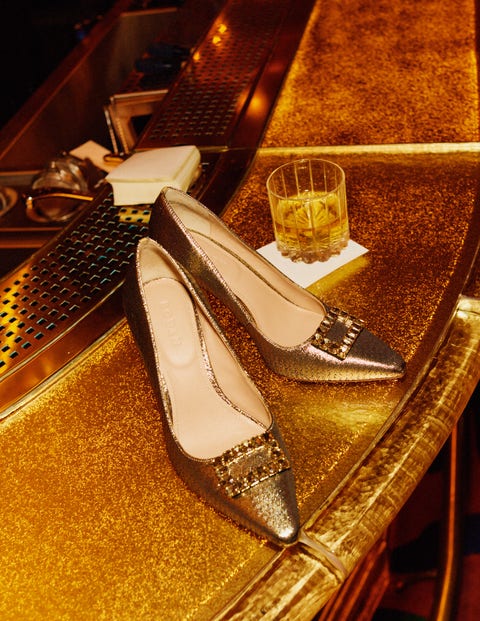 metallic gold court shoes