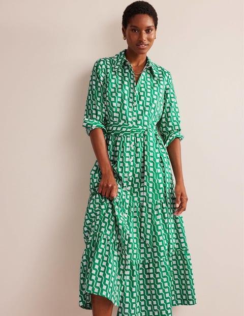 Flo Cotton Midi Shirt Dress - Bright Emerald, Cube Geo | Boden UK