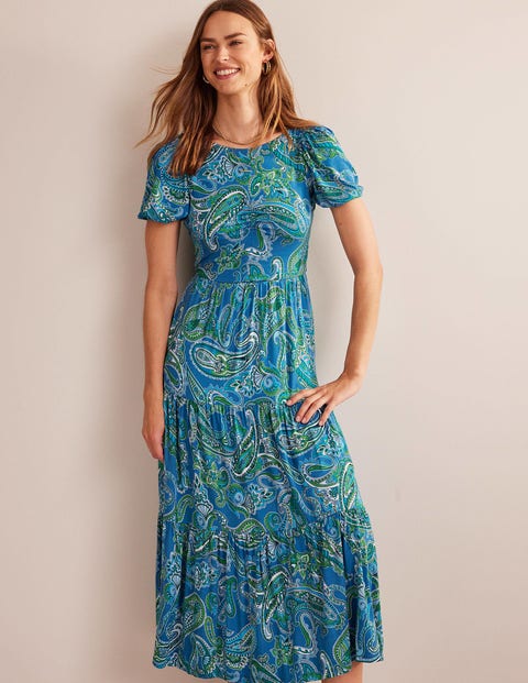 Cutout-Back Jersey Maxi Dress - Aegean Blue, Paradise Pop | Boden UK