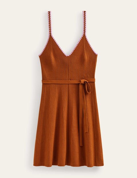 BODEN CROCHET-TRIM KNITTED DRESS PUMPKIN WOMEN BODEN