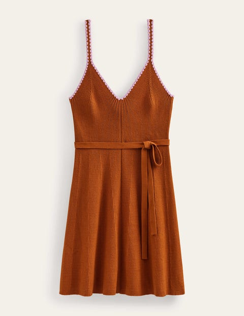 Crochet-Trim Knitted Dress Brown Women Boden