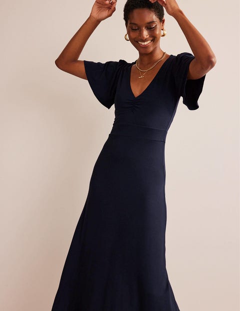 V-Neck Jersey Midi Dress - Navy