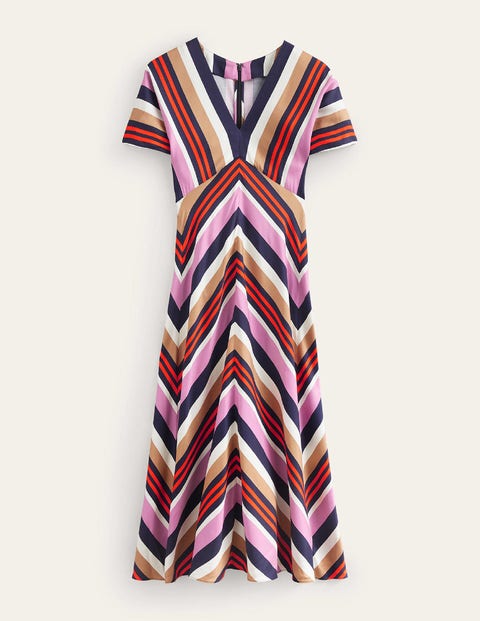 Boden V-neck Satin Midi Dress Multi Stripe Women