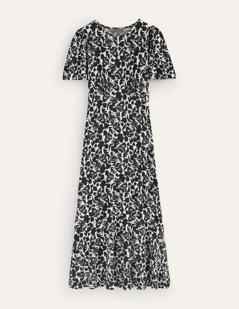 Boden Flippy Jersey Midi Dress Black, Tulip Bloom Women