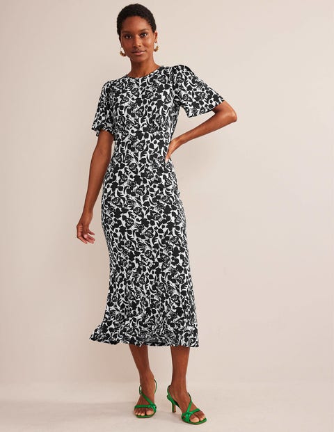 Flippy Jersey Midi Dress - Black, Tulip Bloom | Boden EU