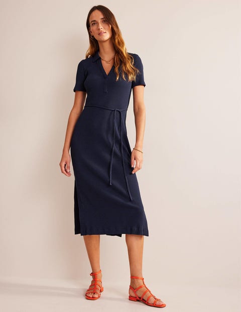 Ribbed-Jersey Midi Shirt Dress - Navy