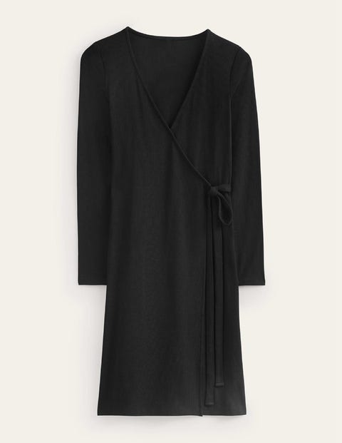 Ribbed-Jersey Wrap Dress Black Women Boden