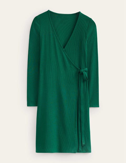 Ribbed-Jersey Wrap Dress Green Women Boden