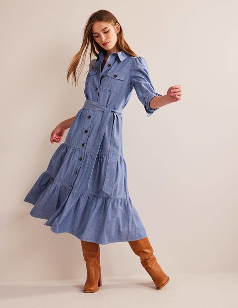 Lily Chambray Midi Shirt Dress - Chambray | Boden US