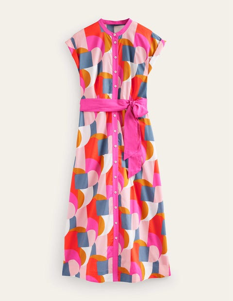 Boden Amanda Geo Print Cotton Midi Shirtdress In Festival Pink, Geometric Swirl