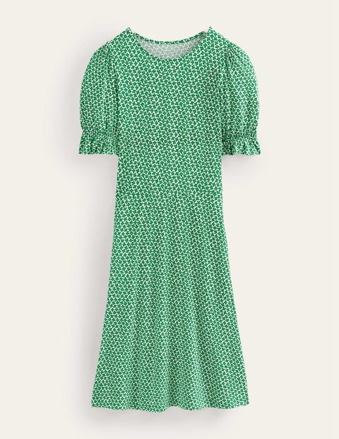 Boden Puff Sleeve Jersey Mini Dress Meadow Green, Daisy Bud Women