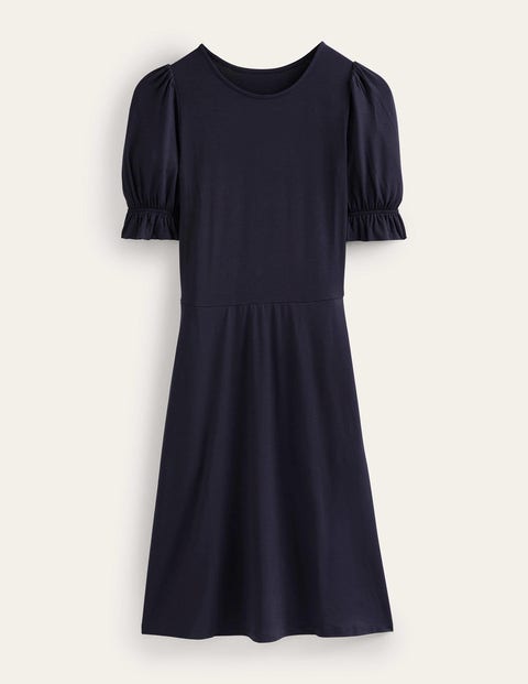 Easy Notch Neck Jersey Dress - Prussian Blue, Tranquil Geo | Boden US