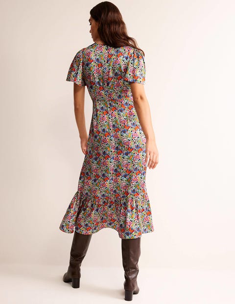 Robe style 40s aerienne a volants Multi motif Carnation Garden Boden FR
