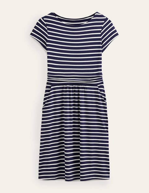 Shop Boden Amelie Jersey Dress Navy, Ivory Stripe Women