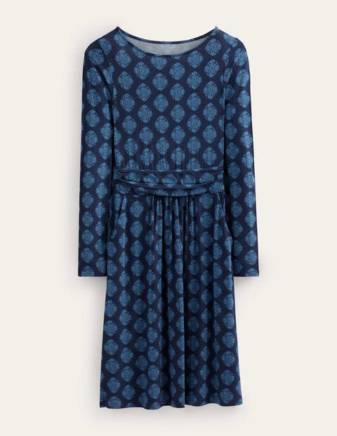 Abigail Jersey-Kleid Damen Boden, Französisches Marineblau, Mosaik