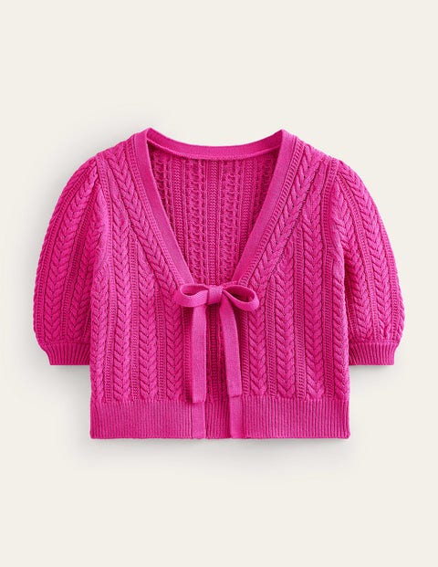 Bow-Trim Cropped Cardigan Pink Women Boden