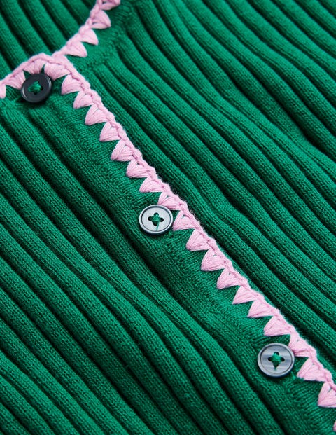 Crochet-Trim Ribbed Cardigan - Bright Emerald | Boden US