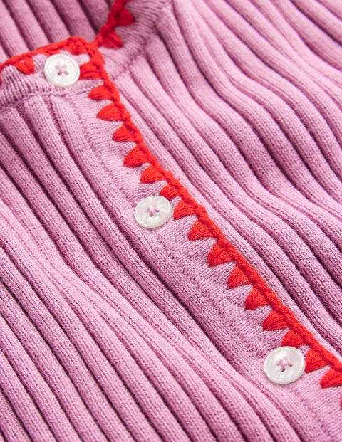 Crochet-Trim Ribbed Cardigan - Soft Lavender | Boden UK