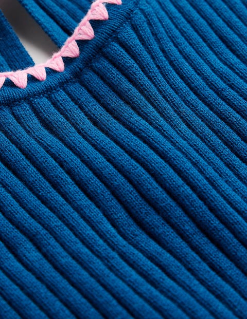 Crochet-Trim Knitted T-Shirt - Sapphire | Boden UK
