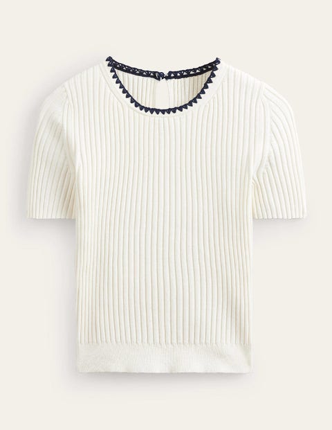 Crochet-Trim Knitted T-Shirt White Women Boden