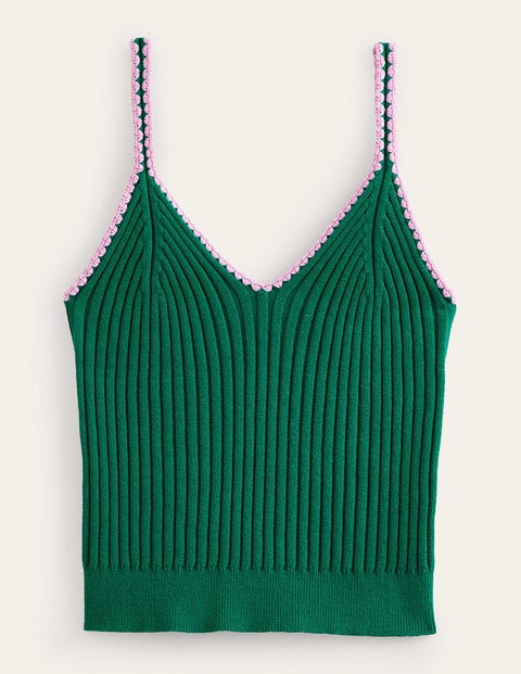 Crochet-Trim Knit Crop Vest Green Women Boden