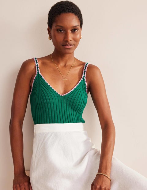 Crochet-Trim Knit Crop Vest Bright Emerald Women Boden, Bright Emerald