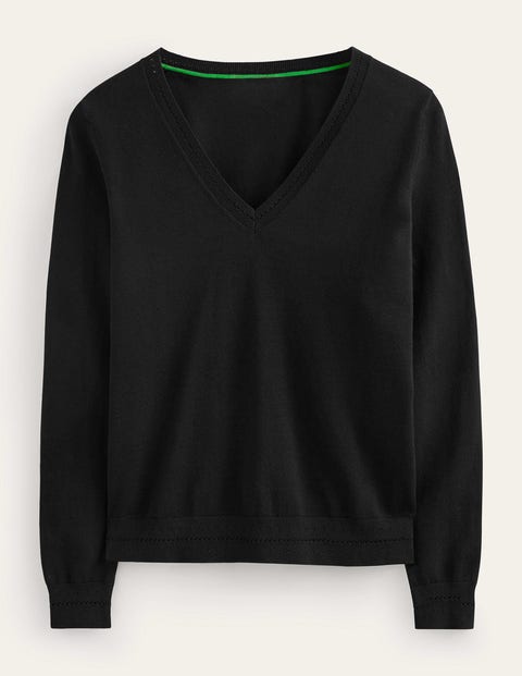 Boden Catriona Cotton V-neck Sweater Black Women
